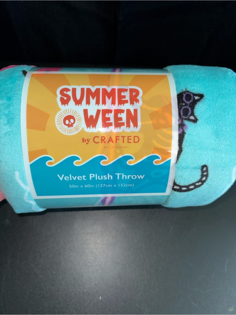 Summerween Blue Skeleton Cats Flamingos Ocean Vibes Plush Throw 50x60 - Picture 4 of 4